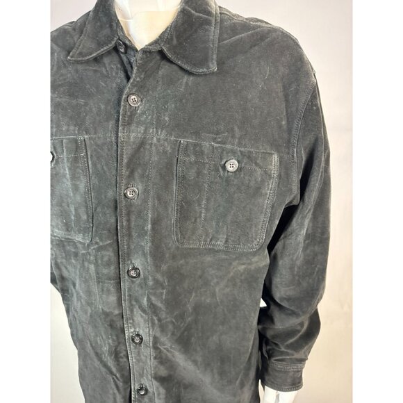 Claiborne Mens Large Suede Leather Button-Up Shirt Jacket Black - Picture 2 of 16